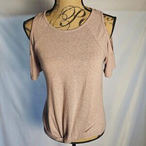 Sadie & Sage Beige Cold Shoulder & Gathered Waist Blouse Short Sleeve Size Small
